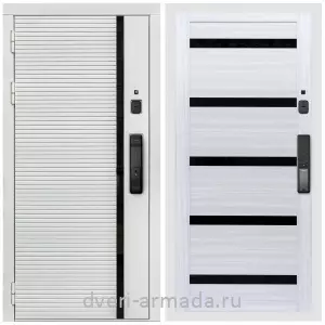 Красивые входные двери, Умная входная смарт-дверь Армада Каскад WHITE МДФ 10 мм Kaadas K9 / МДФ 16 мм СБ-14 Сандал белый стекло черное