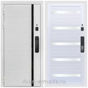 Входные двери 960 мм, Умная входная смарт-дверь Армада Каскад WHITE МДФ 10 мм Kaadas K9 / МДФ 16 мм СБ-14 Сандал белый стекло белое